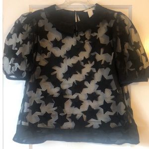 H&M sheer star Peter pant collar top